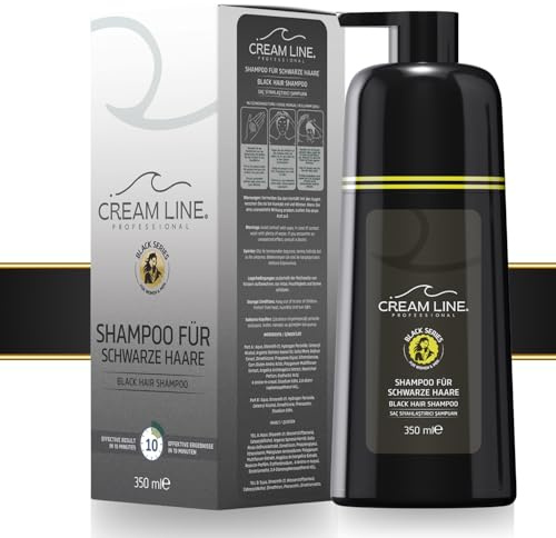 Cream Line Spezielles Schwarzes Haarshampoo für Frauen und Männer, entwickelt für graue und weiße Haare – Natürliches Haarfärbeshampoo, Ansatz-Färbeshampoo, Haarfarbe 350 ml