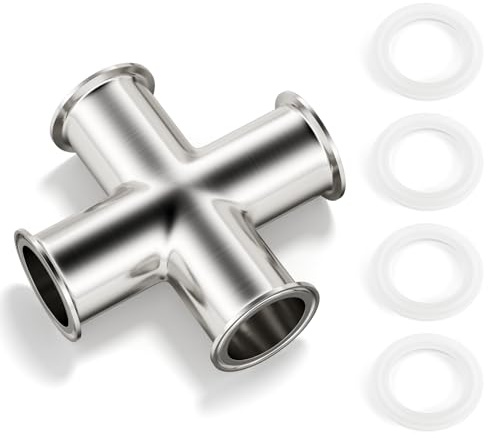 ERGAOBOY Morsetto a croce a 4 vie adatto a tubi con diametro esterno di 2Raccordo sanitario in acciaio inossidabile Tri clamp da 2Flangia con ghiera da 64mm (diametro esterno del tubo: 51mm)