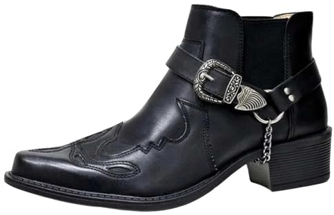 Edelaura Cowboy per Uomo Stivaletti Western Stivali da Equitazione Invernali Monocolore Stampati con Tacco a Blocco e Fibbia Stivali da Lavoro Eleganti in Pelle a Punta per il Tempo Libero