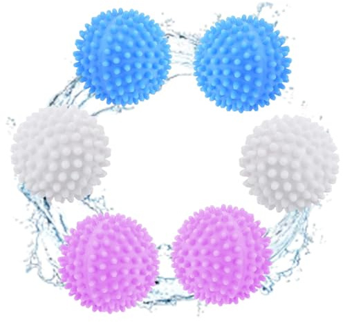 MUNZE Pallina Dosatrice Detersivo Per Lavatrice, 6 Pezzi 6Cm, Palle Asciugabiancheria Riutilizzabili Antistatiche, Velocizza Asciugatura (Bianco, Blu, Rosa)
