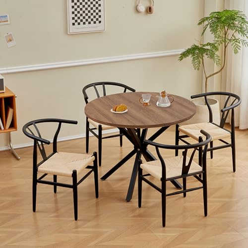 Uderkiny Esszimmer 5-teilig Landhausstil esstisch mit stühlen,küchentisch mit stühlen 100cm Runder Esstisch und 4er set Esszimmerstühle,Esszimmerstühle Sitzgruppe für Küche,Wohnzimmer (dunkle+Schwarz)