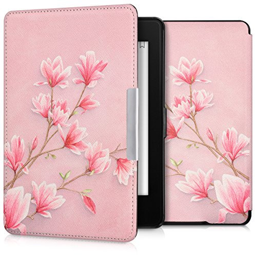 kwmobile Klapphülle kompatibel mit Amazon Kindle Paperwhite Hülle - eReader Case (für Modelle bis 2017) - Magnolien Rosa Weiß Altrosa