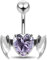 Monster Piercing Lavendel Farbe Fancy Crystal Herzstein mit Fledermaus Flügelstreifen Sterling Silber Bauch Piercing