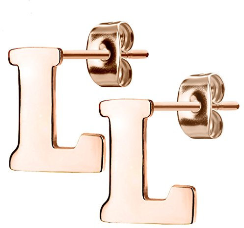 Mianova Damen Kinder Ohrstecker Ohrringe Stecker mit Buchstaben Alphabet Edelstahl in Rosegold IP Buchstabe L