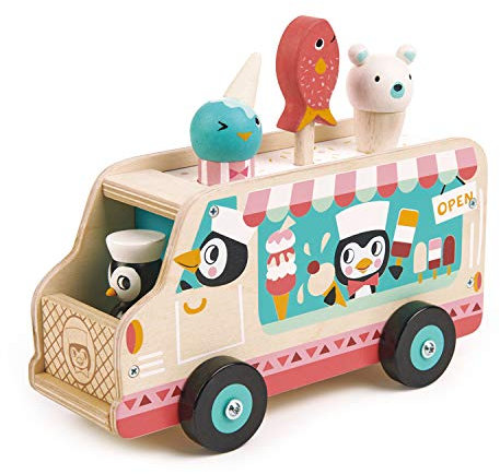 Tender Leaf Toys Penguin's Gelato Van - camion gelato in legno con animali in legno