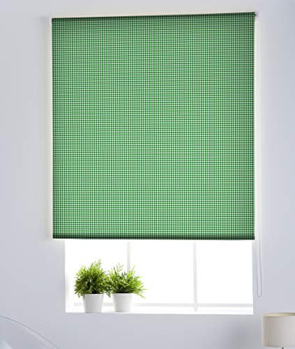 Estoralis | Cocina | Estor Enrollable Diseño Moderno | Translúcido Estampado Digital | Modelo Vichy-1 Verde 110 x 255 cm (Ancho/Alto) Tamaño Tela 107 x 250 cm | Estores para Ventanas y Puertas