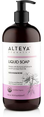 Alteya Organic Liquid Soap Geranium + Rose 500ml – USDA Certified Organic Hand Wash & Body Cleanser – Gentle, Nourishing, Aromatherapeutic Formula