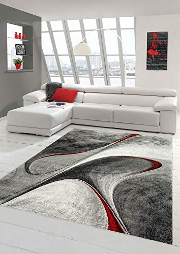 Teppich-Traum Moderner Designer Schlafzimmerteppich | allergikerfreundlich | grau rot, Größe 160x230 cm