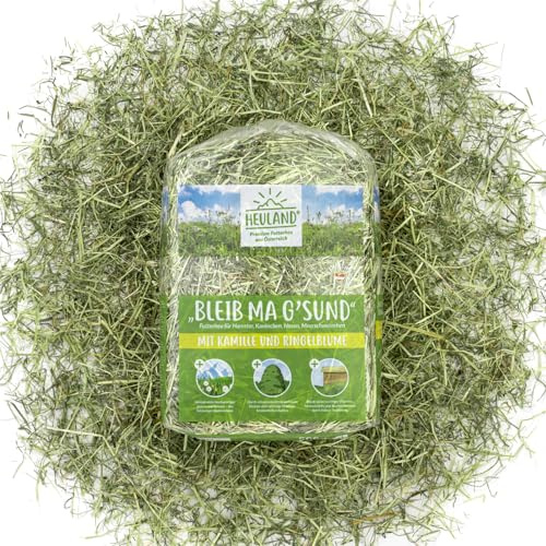 HEULAND® Heno premium con manzanilla y caléndula, heno fresco para animales pequeños, conejos, hierbas, hámster, cobayas, roedores, conejos, conejos enanos, conejos (500 gramos)