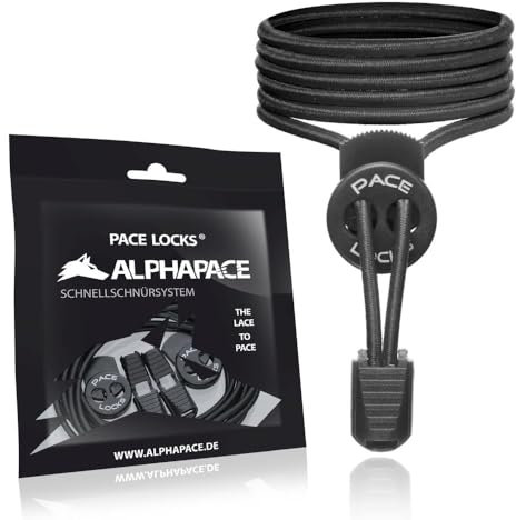 ALPHAPACE Pace Locks Elastische Schnürsenkel ohne binden mit Schnellverschluss, Schuhbänder ohne Schnüren, Slip-on Schnellverschluss für Sport, Jugend & ältere Menschen, 120 cm, 3-Paar in Pure Black