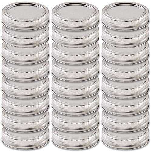 Newk 24 Sets Regular Mouth Mason Jar Deckel und Ringe, wiederverwendbare Einmachgläser aus Metall mit Silikondichtungsdeckeln passend für Ball (24 Deckel & 24 Ringe, 70mm/2,75, Silber)