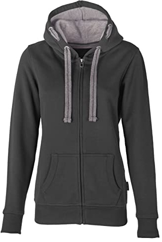 HRM Damen Hooded Jacket, dunkelgrau, Gr. XL I Premium Kapuzenjacke Damen mit Kontrast-Innenfutter I Basic Hoodie mit Reißverschluss I Zip Hoodie I Hochwertige & nachhaltige Damen-Oberteile