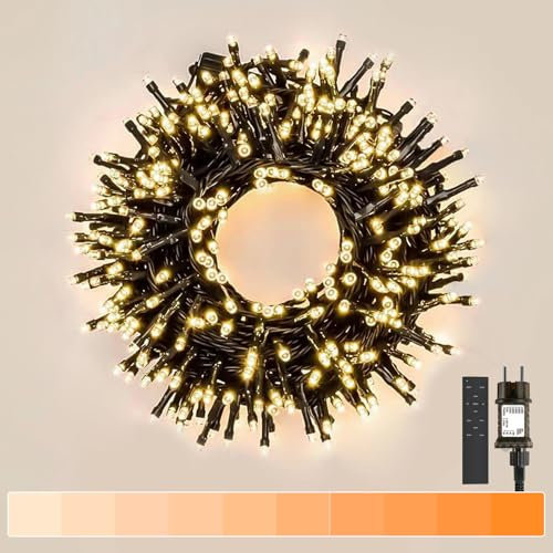 Gresonic 500LED Cluster-Lichterkette Strombetrieben mit Stecke, 15m 1800-3800K Dimmbar Warmweiß 9 Modi Außen & Innen Timer Fernbedienung IP44 Wasserdicht für Garten Hochzeit Weihnachten Party
