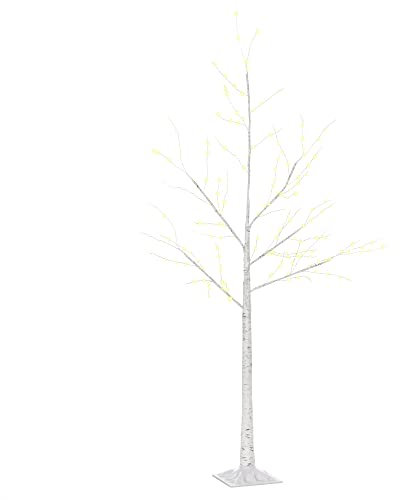 Outsunny Árbol de Abedul 150 cm de Altura con 210 Luces LED en Blanco Cálido Ramas Flexibles y Base para Decoración de Fiestas Cumpleaños Bodas 20x20x150 cm Blanco