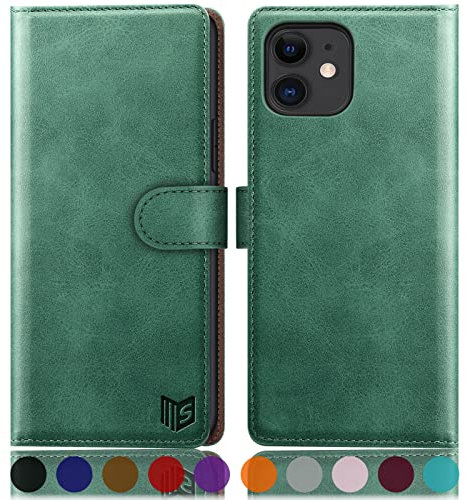 SUANPOT Cover per iPhone 11 6,1 pollici Blocco RFID Portafoglio Slot CarteSupporto Cellulare Magnetica custodia Pelle Sintetica Cover per apple 11 Verde Chiaro