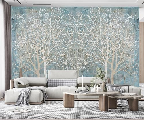 MIWEI Wallpaper Papier Peint Panoramique Bois Bleu Rétro Papier Peint Nature Intissé Murale Chambre Salon -MIWEI Wallpaper-026-400cmx280cm
