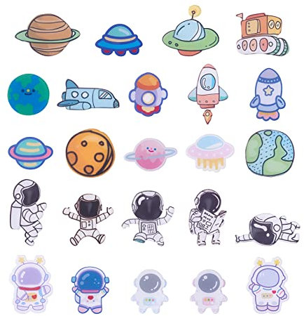 PandaHall Lot de 24 broches en plastique sur le thème de l'espace - 24 styles - Jolies broches pour vêtements, sacs, vestes