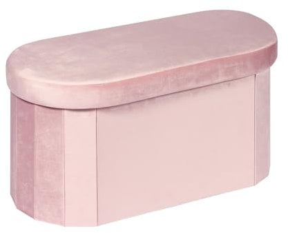 Bonlife Pink Velvet Ottoman Storage Bench with Seat,Foldable Stool Living Room Furniture,Oval Large Toy Box Storage Chest with Lid,76x38x38cm