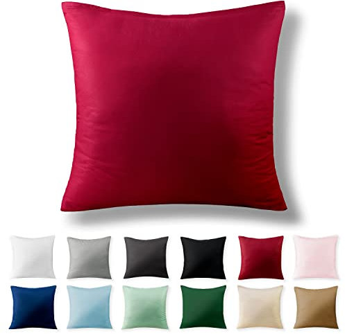 Alreya Renforcé Kissenbezug 80 x 80 cm - 100% Baumwolle mit YKK Reißverschluss, Superweicher Kopfkissenbezug 80x80, Kissenhülle, Rot, nur Kissenbezug