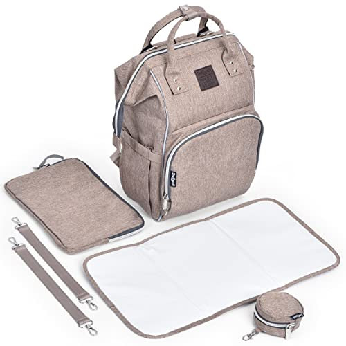 Daliya® PAKMI Wickelrucksack mit Schnullertasche & Wickelunterlage & Wickelunterlagentasche & Schlüsselanhänger - Wickeltasche Mamabag Tasche Rucksack mit viel Stauraum - Beige