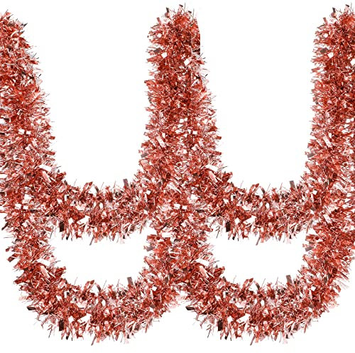 150 m Weihnachts-Lametta-Girlande, metallische gedrehte Girlande, glänzende hängende Girlande, Ornamente für Weihnachtsbaum, Partyzubehör, Innen- und Außendekoration (Roségold)