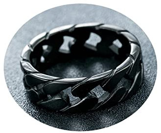 Dsnyu Mens Wedding Ring, Promise Ring, Comfort Fit Chainsaw Mens Rings Stainless Steel for Father's Day, Black Size 8