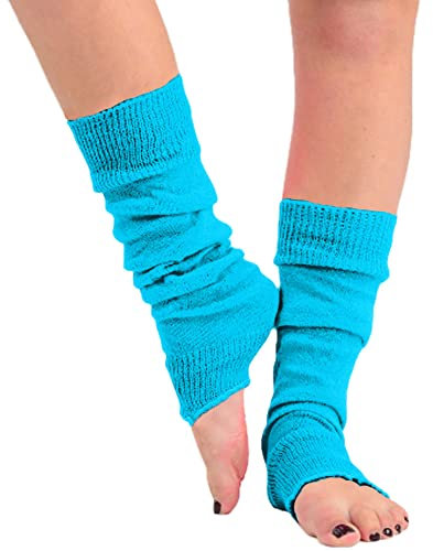 COMFYLOT & KK TRADERS MCR LTD® Women Fancy Stylish Acrylic Leg Warmers Plain 80s Party Neon Ballet Dance Ice Skating Accessories (Turquoise)