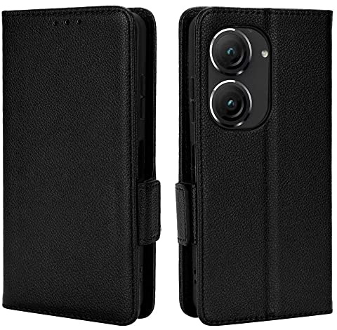 Topme Étui en Cuir pour ASUS Zenfone 10 / ASUS Zenfone 9 (5.9 inches), [ Coque de Téléphone Série Motif Litchi Simple] - Noir