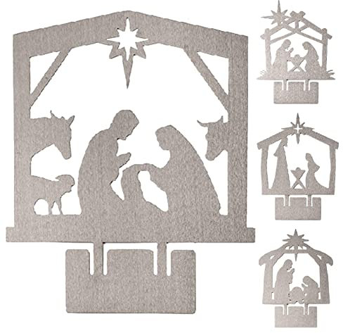 Idezek Krippe Tischschild,4 Stück Tischschild Edelstahl Krippe Dekor | Tischschild für den Innen- und Außenbereich, Weihnachtsschmuck, religiöse Hausverzierungen