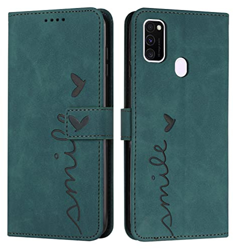 EATCYE Kompatibel mit Samsung Galaxy M30S / M21 Hülle, Klapphülle Samsung Galaxy M30S / M21 Premium PU Leder Brieftasche Schutzhülle [Kartenfach][Ständer], Handyhülle für Samsung M30S / M21 (Grün)