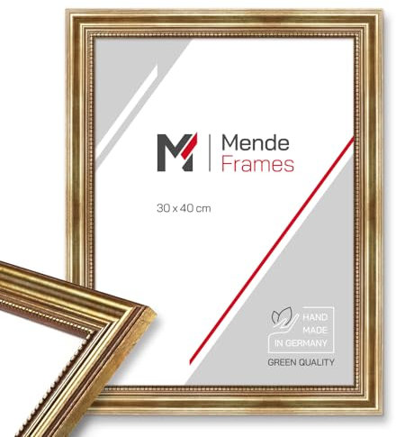 Mende Frames Bilderrahmen Antik 30x42cm DIN A3 I Farbe: Gold I Holzbilderrahmen I Fotorahmen I Goldener Barock Bilderrahmen I Made in Germany I V450