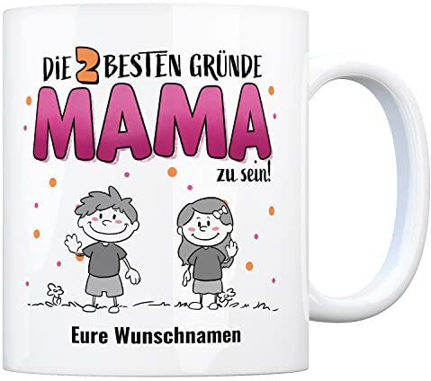 Die besten Gründe Mama zu sein Kaffeebecher - personalisiert mit euren Namen - Tasse für Mama zum Muttertag von 1-4 Kindern für Mutti um Liebe zu zeigen von Sohn oder Tochter Mum Kaffeetasse Kinder