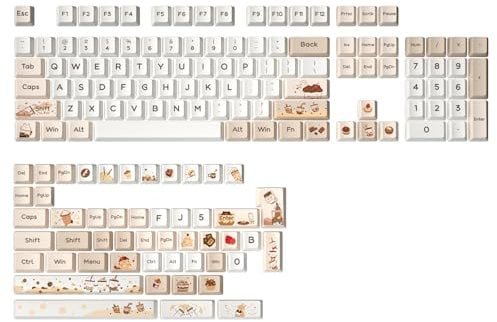 YUNZII Bubble Tea Dye Sub PBT Tastenkappen,154 Volle Tasten,PBT Benutzerdefinierte Tastenkappen mit Tastenabzieher Für Cherry Gateron MX Switches Mechanische Gaming-Tastatur (Kirschprofil,Bubble Tea)