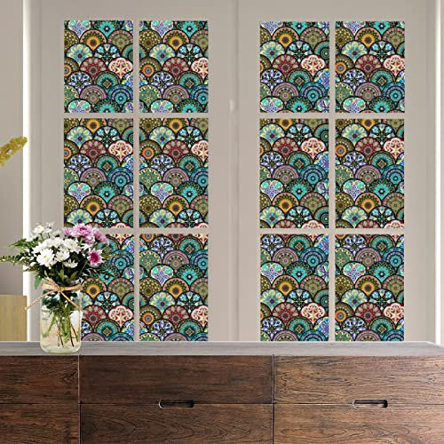 Fensterfolie Türkis Lila Mandala Sichtschutzfolie Fenster Klebstofffrei Fensterfolie Blickdicht Milchglasfolie Selbstklebend Fenster Fensterfolie Selbsthaftend Folie Fenster Sichtschutz 45x200cm