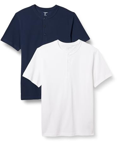 Amazon Essentials Men's Slim-Fit Short-Sleeve Pique Henley Shirt, Pack of 2, Navy/White, M