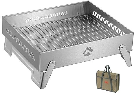 Campingmoon MT-6-LT Petit brasero portable à charbon de bois en acier inoxydable pour cuisine en plein air