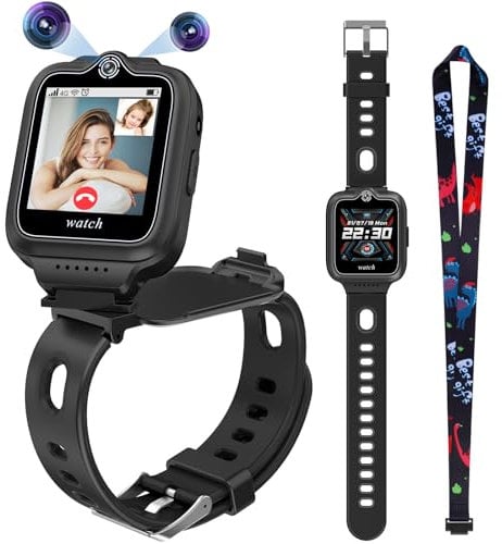 EURHOWING Kinder Smartwatch mit GPS Telefon Uhr, 4G WiFi Videoanruf Smart Watch mit 360°Drehbar & Dual-Kamera SOS, Schrittzähler, Weihnachten Geburtstag Spielzeug Geschenke für Kinder Jungen Mädchen