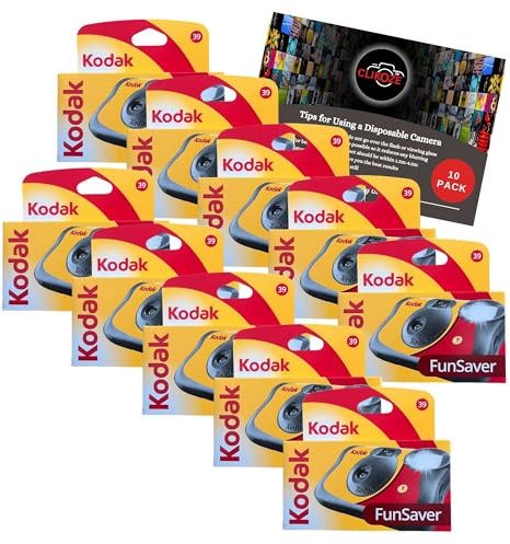 Clikoze Disposable Cameras Multipack - Includes 10 Pack of Kodak Funsaver Single-Use 35mm Cameras with 39 Exposures and Clikoze Photography Tips Card