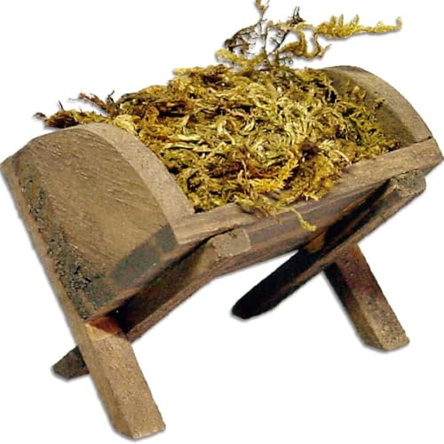 FADEDA Futterkrippe mit Moos/Höhe:6 cm/handbemalt/detailgetreue Krippen Figuren - Weihnachten Tisch Dekoration Krippe Zubehör