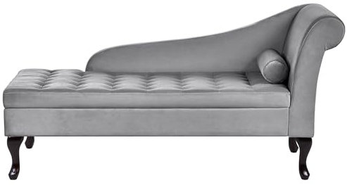 Chaiselongue rechtsseitig Samt helles Grau Lehne Bettkasten Dekokissen Pessac