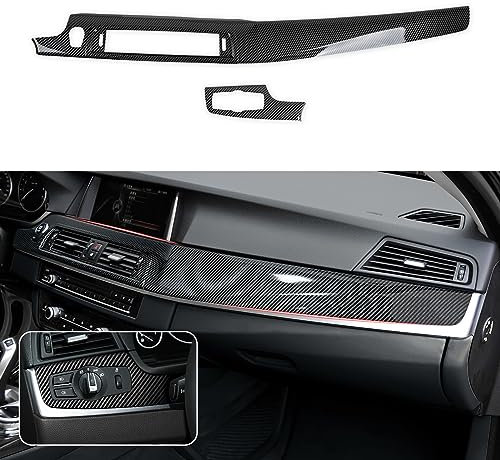 2PCS Auto Armaturenbrett Abdeckung Kohlefaser Aufkleber ABS Trim Kompatibel mit 5er F10 F11 2011 2012 2013 2014 2015 2016 Interieur Zubehör