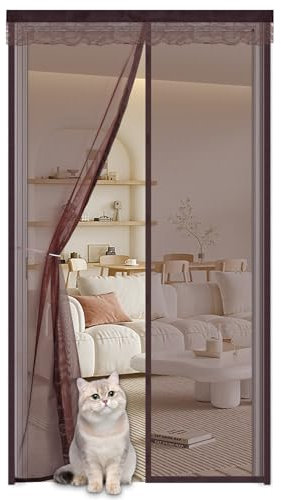Mosquitera Puerta Magnetica 80x210cm,Cortina Mosquitera para Puertas Exterior, Cortinas Magneticas Antimosquitos,Mosquitera Magnética para Puerta de Entrada/Balcón/Patio,Marrón