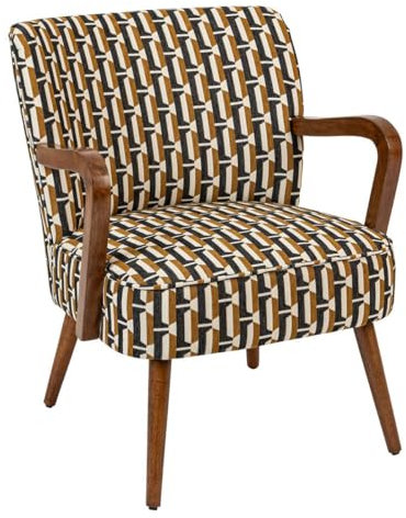 Atmosphera Designersessel Chiara, Chenille, Schwarz, Ocker, Retro, Vintage, Hevea-Holz, halbstarren, für Wohnzimmer, Büro, Schlafzimmer