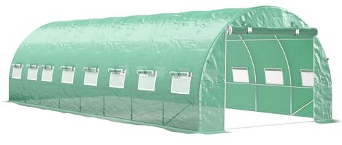 Outsunny Serre de Jardin Tunnel 24m² 8L x 3l x 2H m - 16 fenêtres, Porte zippée Enroulable - châssis Tubulaire Acier galvanisé, bâche PE Haute densité Vert