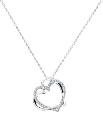 VANSZA Silber Kette Damen 925 Sterling Silber Glücksschlösser Herzen Damen Halskette mit Anhänger für Mädchen Frauen mit Schmuckbox (Weiß)