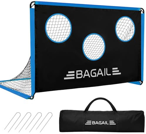 BAGAIL Verbessert Fußballtor mit Zielscheibe, 2-in-1-Ausführung, Fußballtor, tragbare Tragetasche, einfach aufzustellen, ideal für Gartenschießtraining und Freizeitspiele, 180x120cm