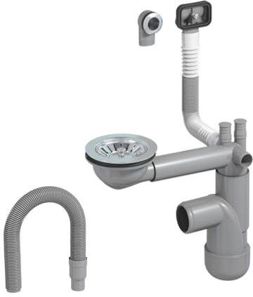 LAXARA Flexlok Sifone telescopico per lavelli da cucina/lavello salvaspazio | Flessibilità universale con plastica riciclata | (Flexlok1 con troppopieno quadrato con tubo di scarico senza copertura