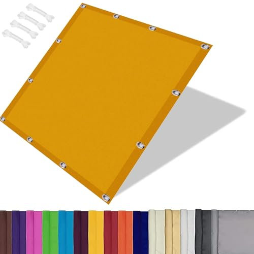Sonnensegel Wasserdicht, 3.5 x 5 m Witterungsbeständig,PES Polyester, Sonnensegel, Windschutz Überdachung Plane, inkl Befestigungsseile für Garten Terrasse Camping, Golden