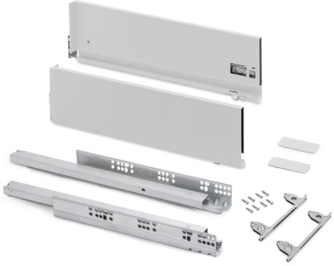 Emuca - Kit tiroir pour cuisine et bain à régulation 3D, hauteur 178mm, profondité 500mm, 40 Kg, fermeture amortie, panneaux non incluses, Acier, blanc