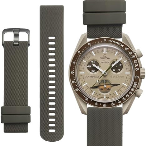 Uhrenarmband für Omega X Swatch Moonswatch, Speedmaster, 20 mm, Schnellverschluss, Gummi-Uhrenarmband, Ersatz (Braun-Grün, 20 mm)